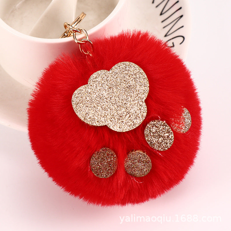Wholesale Sequin Cat Claw Shaped Fur Ball Keychain